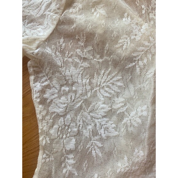 Lace Blouse Y2K Ruffle Front Cuff Cream Grannycore Cottagecore - Picture 3 of 5